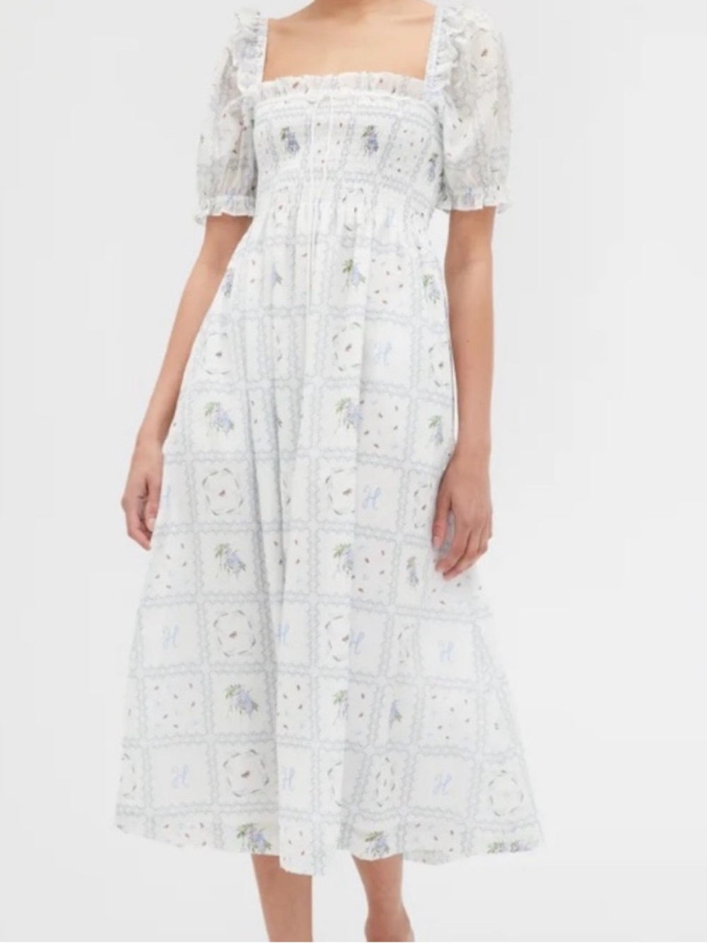 Hill House Scarlett patchwork Floral Smocked Maxi Dress with Puff Sleeves